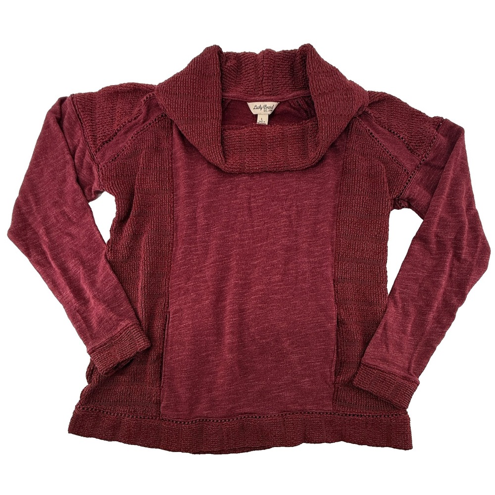 Lucky Brand Sweater Womens‎ Large Red Cowl Neck Knit Long Sleeve Pullover